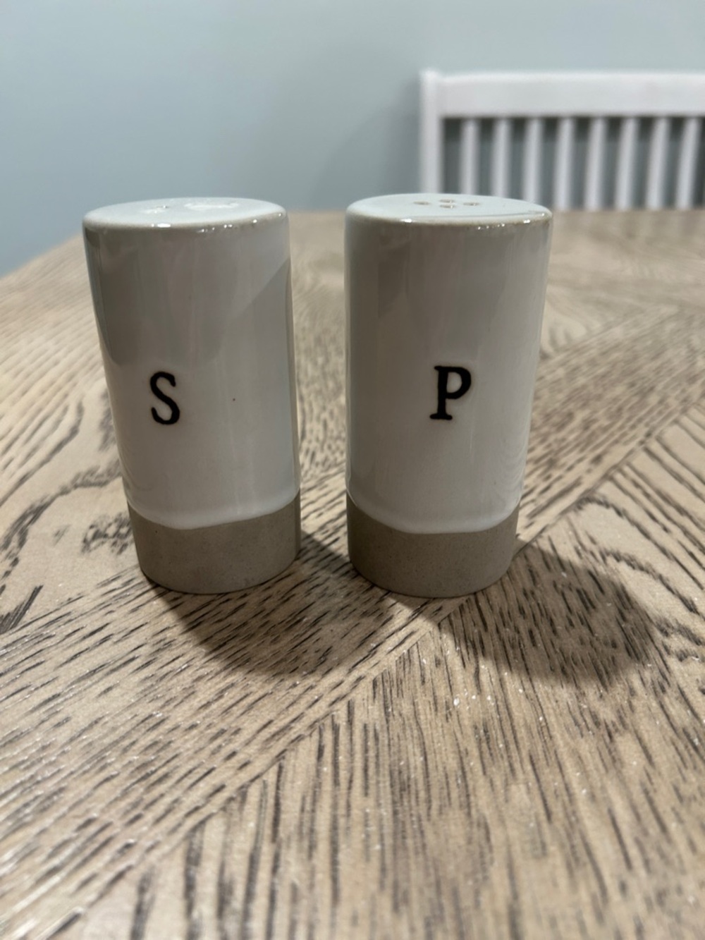 Hearth & Hand White Ceramic Salt and Pepper Shaker Set with Tan Base
